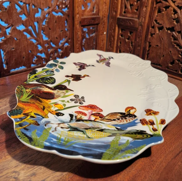 NWT Anthropologie Nathalie Lete Marais Ducks Serving Scalloped Edge Platter